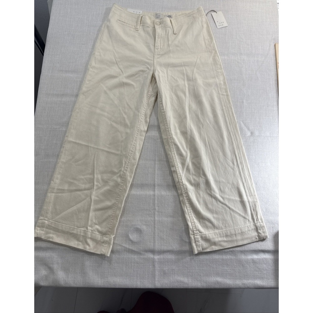 A New Day Pants Womens 6 Cream Wide Leg Crop Relaxed Baggy Minimalist - Picture 4 of 12